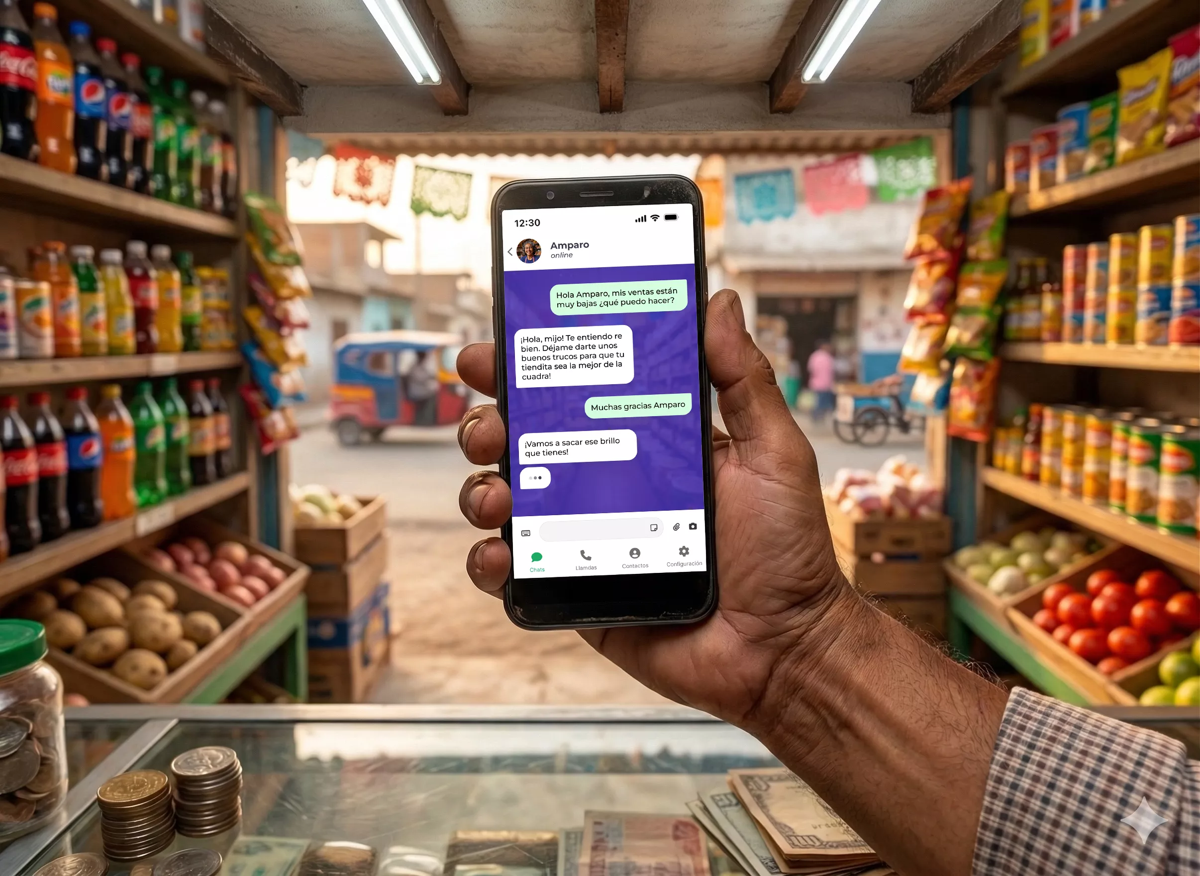 Persona en tienda con teléfono