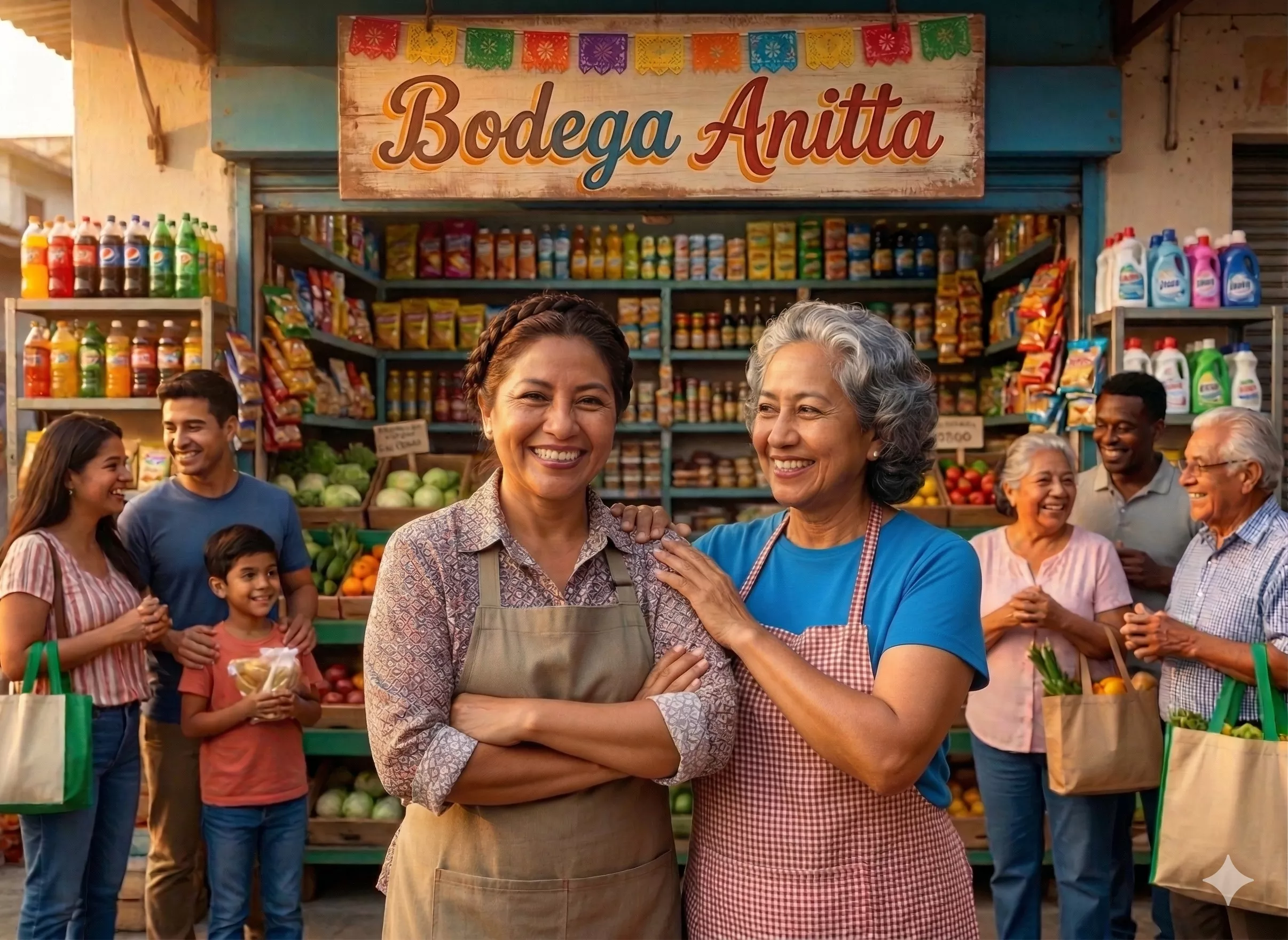 Grupo de personas felices en tienda